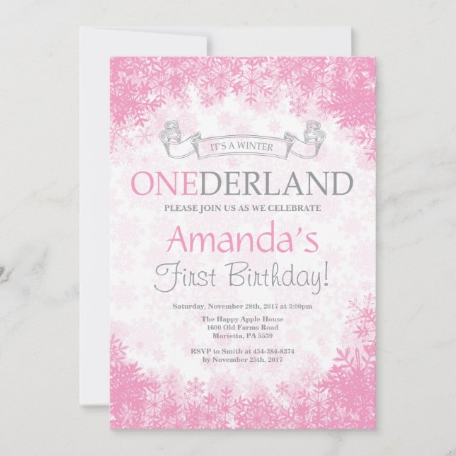 Invitación al 1er Cumpleaños de Winter Onederland  (Anverso)