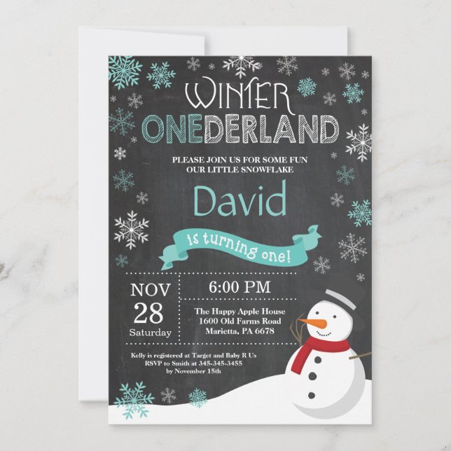 Invitación al 1er Cumpleaños de Winter Onederland (Anverso)
