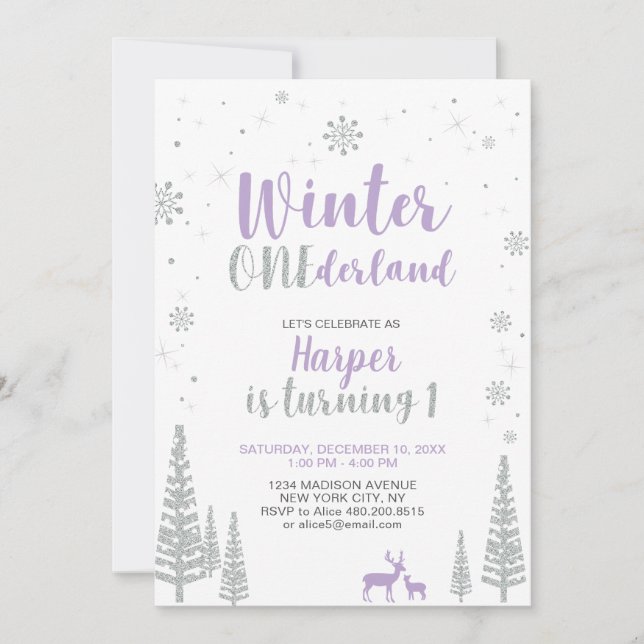 Invitación al 1er Cumpleaños de Winter Onederland  (Anverso)