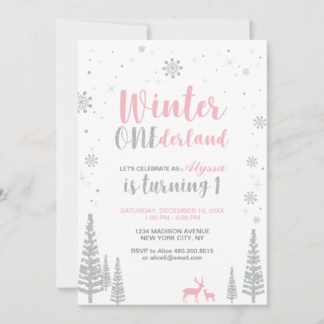 Invitación al 1er Cumpleaños de Winter Onederland  (Anverso)