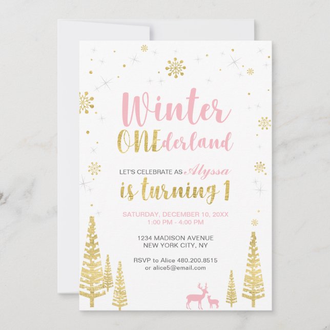 Invitación al 1er Cumpleaños de Winter Onederland  (Anverso)