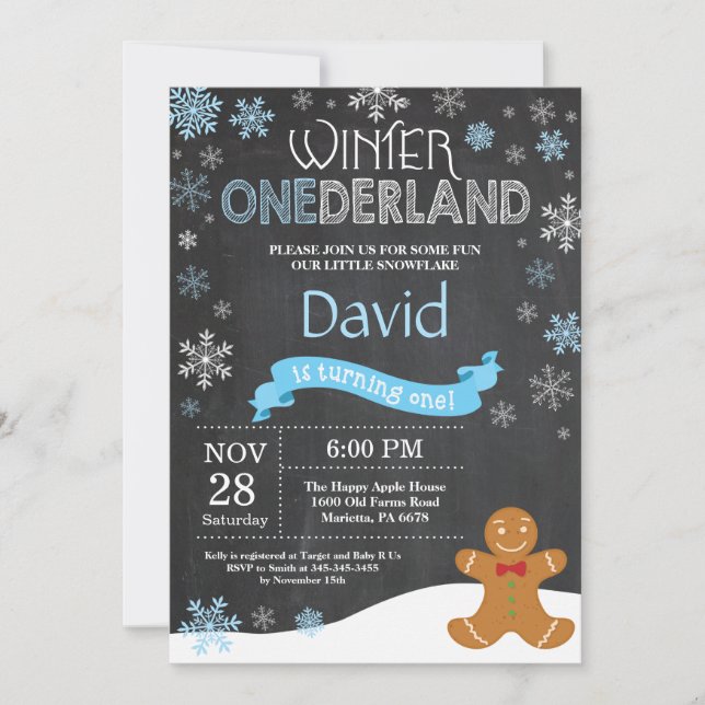 Invitación al 1er cumpleaños de Winter Onederland (Anverso)