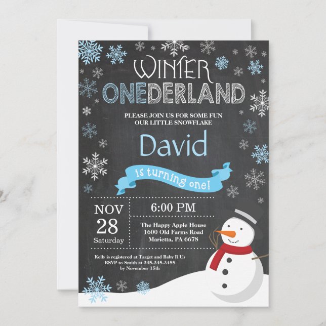 Invitación al 1er cumpleaños de Winter Onederland (Anverso)