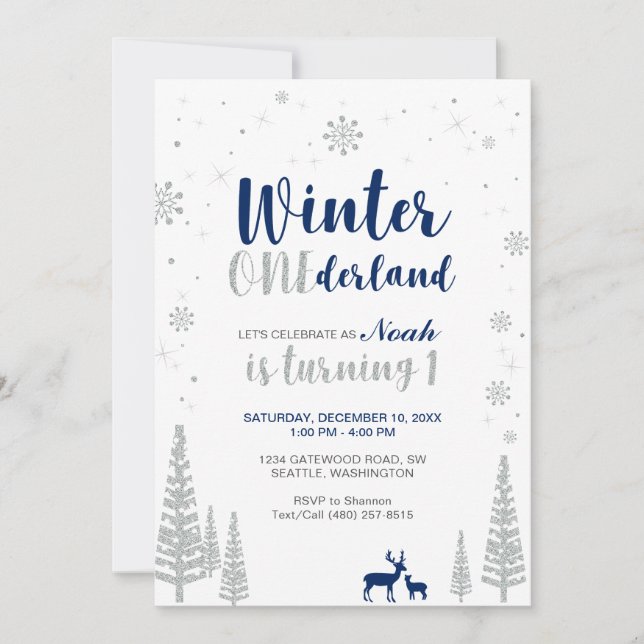 Invitación al 1er Cumpleaños de Winter Onederland  (Anverso)
