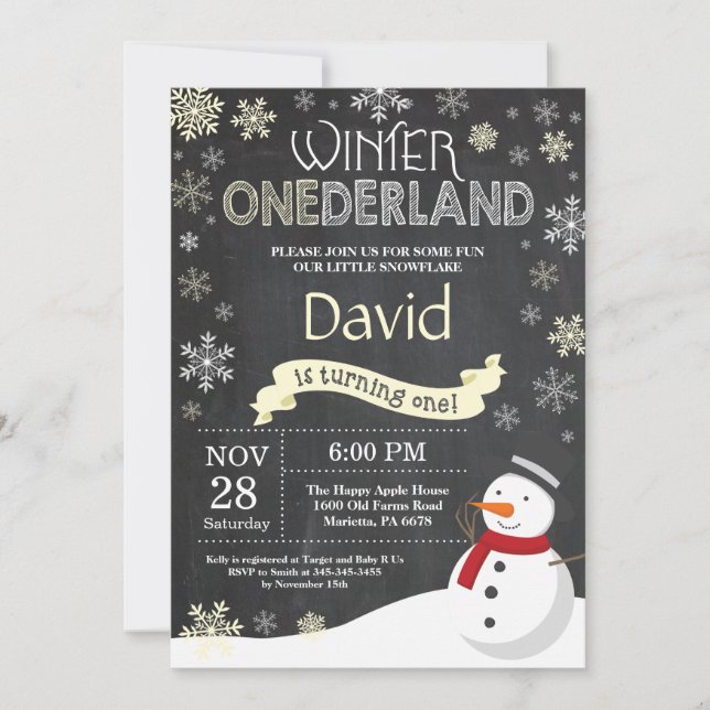 Invitación al 1er Cumpleaños de Winter Onederland (Anverso)