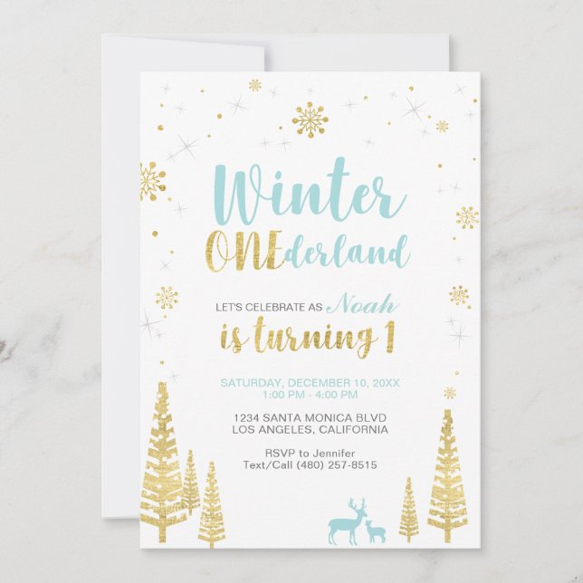 Invitación al 1er Cumpleaños de Winter Onederland  (Anverso)