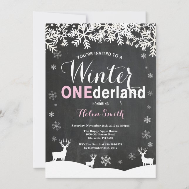 Invitación al 1er cumpleaños de Winter Onederland  (Anverso)