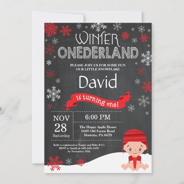 Invitación al 1er cumpleaños de Winter Onederland (Anverso)