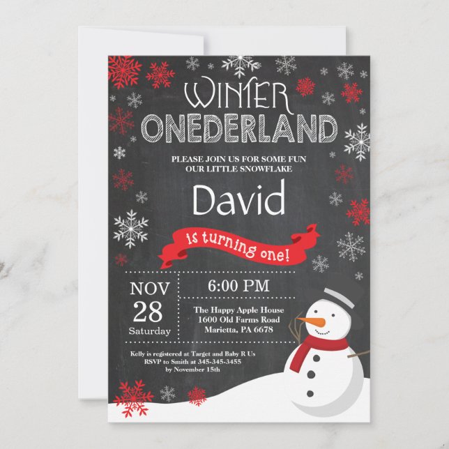 Invitación al 1er cumpleaños de Winter Onederland (Anverso)