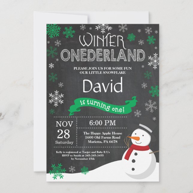 Invitación al 1er cumpleaños de Winter Onederland (Anverso)