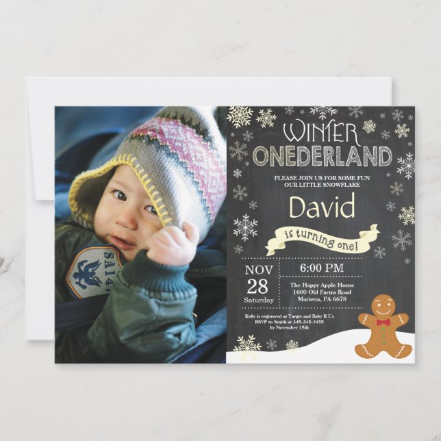 Invitación al 1er cumpleaños de Winter Onederland (Anverso)