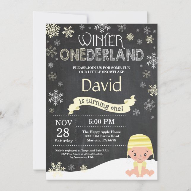 Invitación al 1er Cumpleaños de Winter Onederland (Anverso)