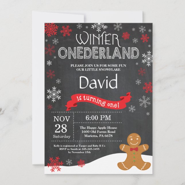 Invitación al 1er cumpleaños de Winter Onederland (Anverso)