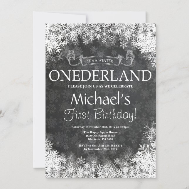 Invitación al 1er Cumpleaños de Winter Onederland (Anverso)