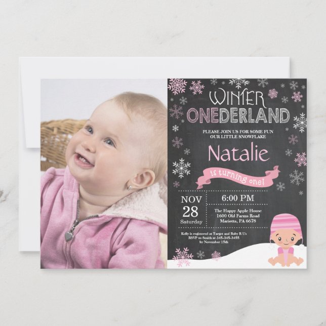 Invitación al 1er cumpleaños de Winter Onederland (Anverso)