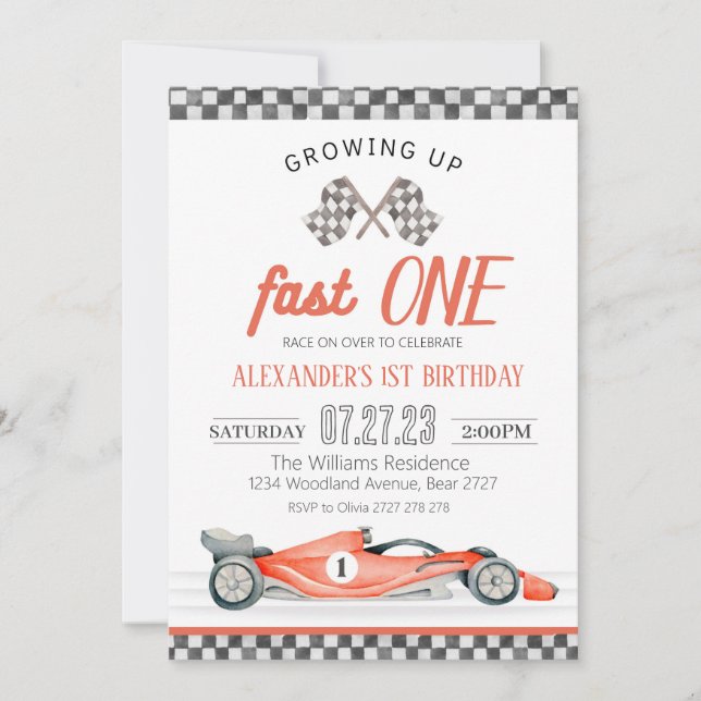 Invitación al 1er Cumpleaños del Auto de Carreras  (Anverso)