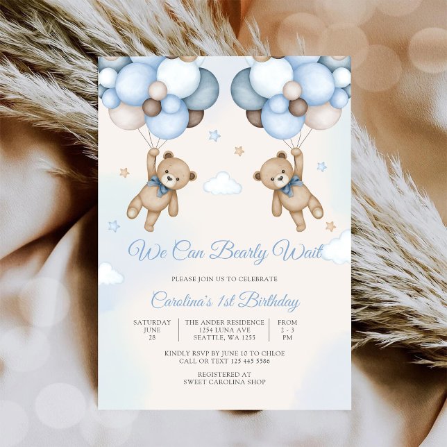 Invitación al 1er Cumpleaños Globo de Osito de Pel (Subido por el creador)