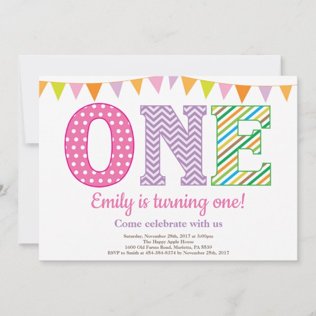 Invitación al 1er cumpleaños. Primera Cumpleaños N (Anverso)