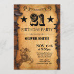 Invitación al 21º cumpleaños occidental<br><div class="desc">Invitación al 21º cumpleaños occidental. Fiesta de cumpleaños del Cowboy Horse Wild West. Fondo Rústico De La Madera.
Para más personalización,  haga clic en el botón "Personalizar" y utilice nuestra herramienta de diseño para modificar esta plantilla.</div>