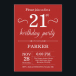 Invitación al 21º cumpleaños rojo<br><div class="desc">Invitación de cumpleaños número 21 con fondo rojo. Cumpleaños de adultos. Invitar el cumpleaños de hombres o mujeres. 13. 15. 16. 18. 20. 21. 30. 40. 50. 60. 70. 80. 90. 100. Cualquier edad. Para más personalización, haga clic en el botón "Personalizar" y utilice nuestra herramienta de diseño para modificar...</div>