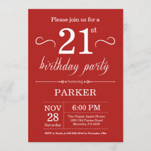 Invitación al 21º cumpleaños rojo