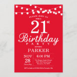 Invitación al 21º cumpleaños rojo<br><div class="desc">Invitación de cumpleaños 21 con String Lights. Fondo Rojo. 13. 15. 16. 18. 20. 21. 30. 40. 50. 60. 70. 80. 90. 100. Cualquier edad. Para más personalización,  haga clic en el botón "Personalizar" y utilice nuestra herramienta de diseño para modificar esta plantilla.</div>