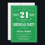 Invitación al 21º cumpleaños verde y blanco<br><div class="desc">Invitación al cumpleaños número 21 Tipografía Verde y Blanca. Fondo verde y blanco. Cumpleaños de adultos. Cumpleaños de hombres o mujeres. Invite a un niño o Chica Lady Teen Teenage Bday. 13a 15a 16a 18a 20a 30a 40a 50a 60a 70a 80a 90a 100a. Cualquier edad. Para más personalización, haga clic...</div>