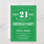 Invitación al 21º cumpleaños verde y blanco<br><div class="desc">Invitación al cumpleaños número 21 Tipografía Verde y Blanca. Fondo verde y blanco. Cumpleaños de adultos. Cumpleaños de hombres o mujeres. Invite a un niño o Chica Lady Teen Teenage Bday. 13a 15a 16a 18a 20a 30a 40a 50a 60a 70a 80a 90a 100a. Cualquier edad. Para más personalización, haga clic...</div>