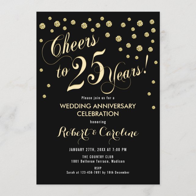 Invitación al 25º aniversario del Boda - Negro y O (Anverso)