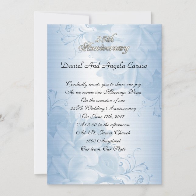 Invitación al 25º aniversario floral azul (Anverso)