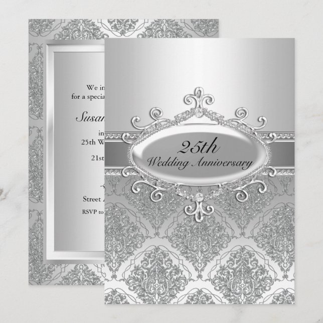 Invitación al 25° aniversario de Boda de Silver Da (Anverso / Reverso)