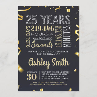 Invitación al 25 cumpleaños - 25 años horas segund