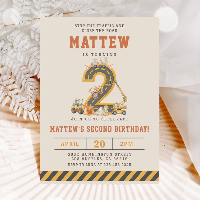 Invitación al 2do cumpleaños de Vehículos de Const (Subido por el creador)