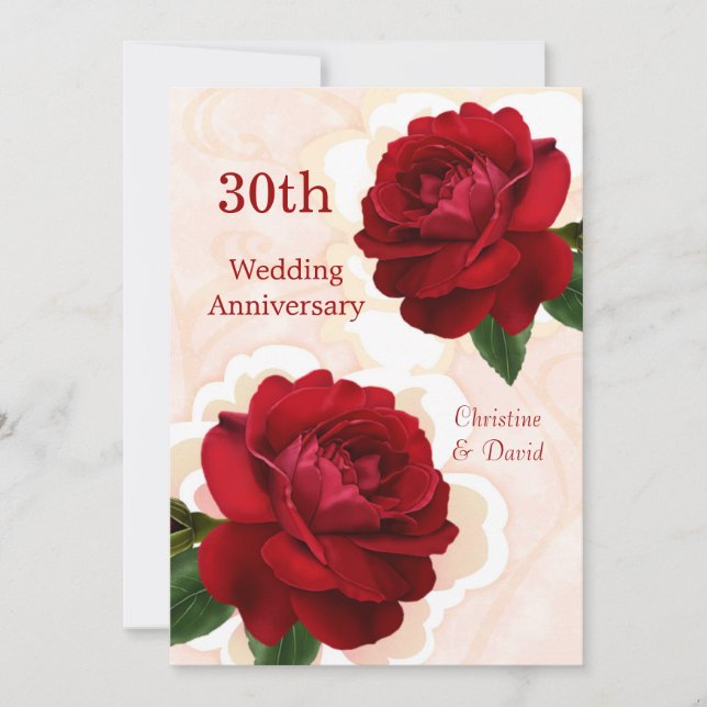 Invitación al 30° aniversario de Boda de rosas roj (Anverso)