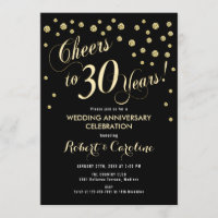 Invitación al 30° aniversario del Boda - Negro y o