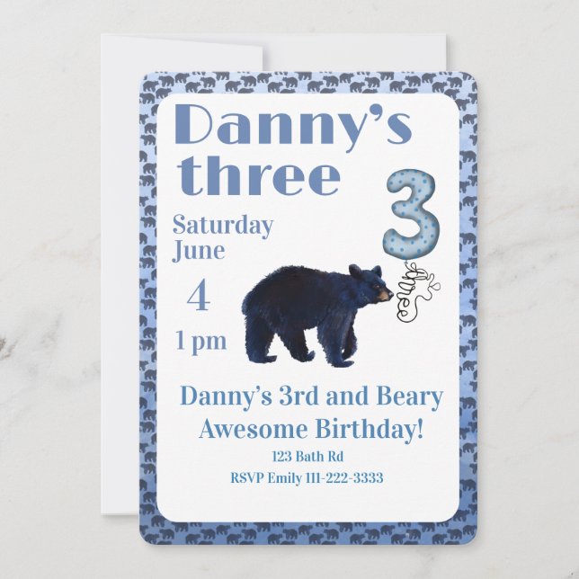 Invitación al 3er Cumpleaños de Beary Increíble (Anverso)