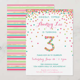 Invitación al 3er cumpleaños de niñas fiesta de c