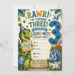Invitación al 3er Cumpleaños Dino-Mite