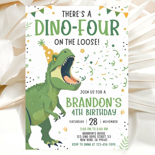 Invitación al 4º cumpleaños de dinosaurio (Subido por el creador)