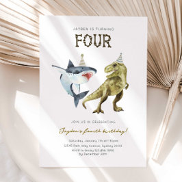 Invitación al 4º cumpleaños de tiburón y dinosauri