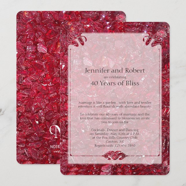 Invitación al 40º Aniversario de Boda de Rubí (Anverso / Reverso)