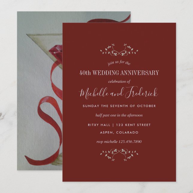 invitación al 40º aniversario de bodas de rubí (Anverso / Reverso)