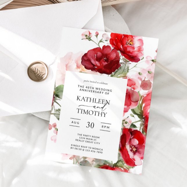 Invitación al 40º aniversario de Floral Boda (40th Wedding Anniversary Invitation)