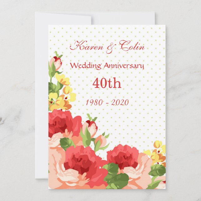 Invitación al 40° aniversario de Boda de rosas roj (Anverso)