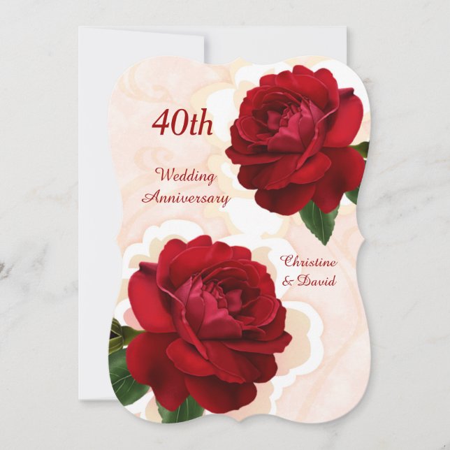 Invitación al 40° aniversario de Ruby Boda Roses R (Anverso)