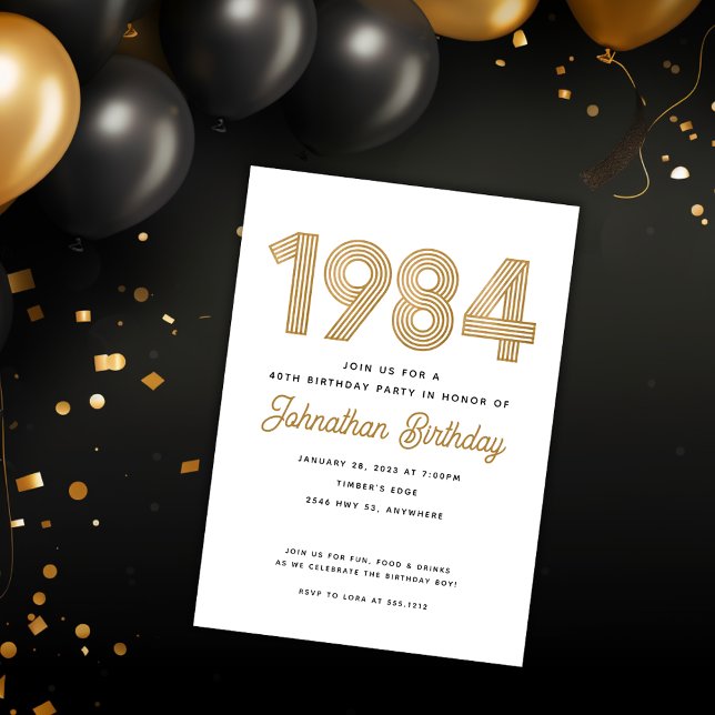 Invitación al 40 cumpleaños de 1984 Blanco Negro O (Subido por el creador)