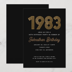 Invitación al 40 cumpleaños de Black and Gold 1983