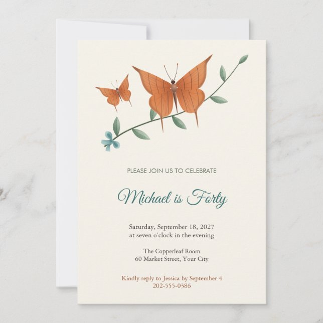 Invitación al 40 cumpleaños de Ruddy Daggerwing (Anverso)