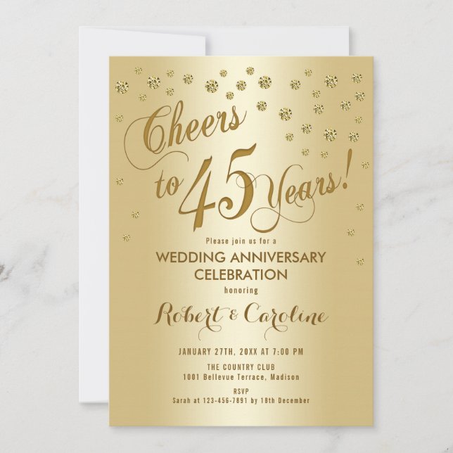Invitación al 45º Aniversario de Boda en Oro (Anverso)