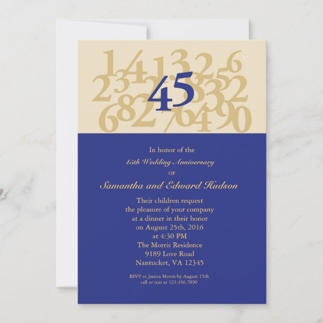 Invitación al 45º Aniversario de Bodas de Zafiro (Anverso)